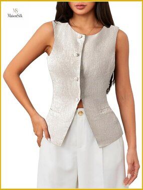 Medium Polyester Sleeveless Blazer Vest for Women Business Formal Outfit